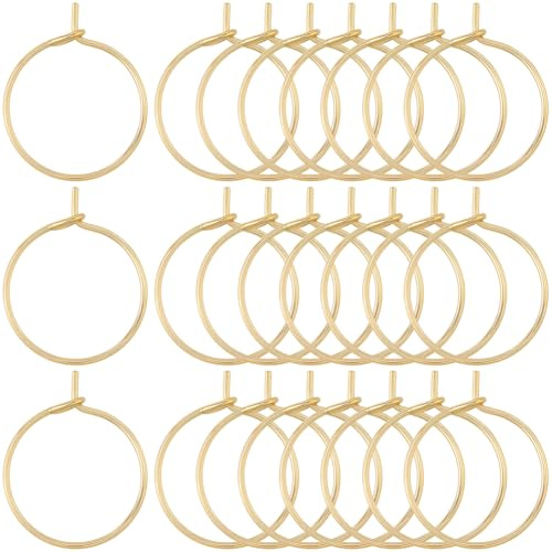 SUNNYCLUE 1 låda med 120 st 18k äkta guldpläterade vinglas, 15 mm, ringar, örhängen, 316 rostfritt stål runda ringar för dryckesmarkörer, för l