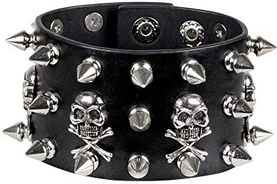 Boland 64518 - Armband Biker, 1 Stück, Einheitsgröße, Schwarz, Lederlook, Nieten, Totenköpfe, Rocker, Punker, Modeschmuck, Armkette, Accessoire, Kostüm, Verkleidung, Karneval, Mottoparty