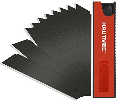 HAUTMEC 25mm SK2H Ultra Sharp Snap Off Blades, Professional Retractable Utility Knife Replacement Blades (1PACK of 10pcs), Creative Safety Box, for Industrial or Construction Applications HT0082-BL
