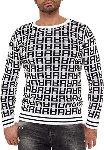 Suéter de Punto Fino para Hombre Jersey Design Allover R Blanco M