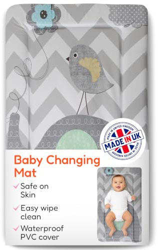 Babycurls Baby Changing Mat with Raised Foam Edges - Wipe Clean Waterproof PVC Nappy Changing Mat - Hypoallergenic Foam - UK Made Nursery Essential, Grey Elephant Chevron, 76 x 45 cm Baby Pad