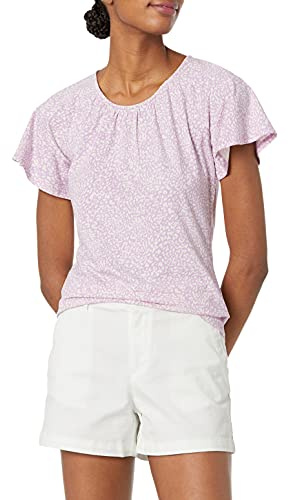 Amazon Essentials Damen Regular-Fit T-Shirt Kapärmel Offener Rundhalsausschnitt, Lila Tier, XXL