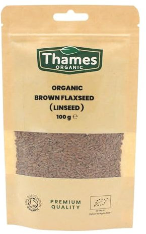 Organic Brown Flaxseed High Fiber, Omega-3s, Non-GMO, 100% Natural, Vegan, No Additives or Preservatives, Superfood – Thames Organic (100g)