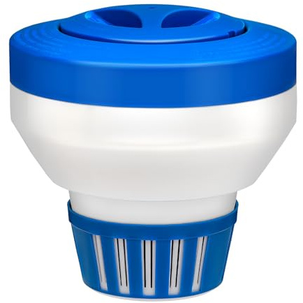 Housolution Dispensador de Cloro Flotante de 8.0, Gran Capacidad para Tabletas de Cloro de 3.0, Flotador de Tableta de Liberación Ajustable para SPA de Piscina Interior y Exterior, Azul y Blanco