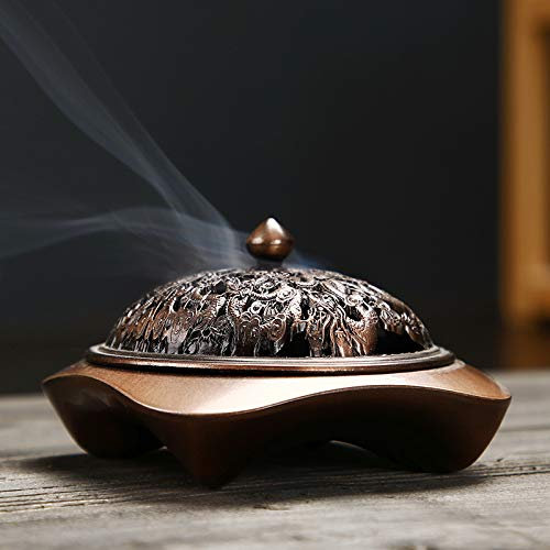 Encensoir Brûle Encens Lotus Bouddha Porte-encens Bronze Vintage Brûleur d'encens Charbon Poêle Luxe Support Encens Métal Décoratio Maison Bureau pour Encenser Bton Cône Bobine Encens