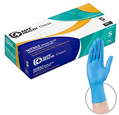 Safe Health Nitrile Disposable Gloves Small Latex Free, Powder Free, Textured, 3.5 mil, Industrial, Food Safe, Janitorial, Tattoo, Law Enforcement, Pet Care, Service, Cleaning, S Blue (Box of 100)