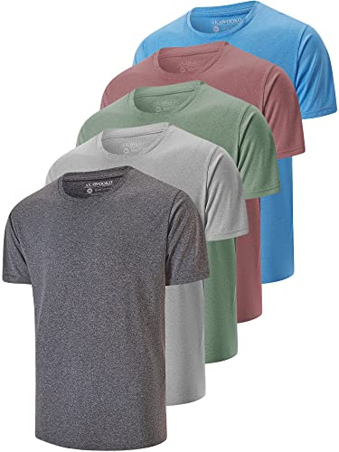 5 Pack Men's Dry Fit T Shirts Athletic Running Gym Workout Short Sleeve Tee Shirts for Men (US, Alpha, Medium, Regular, Regular, Set 4)
