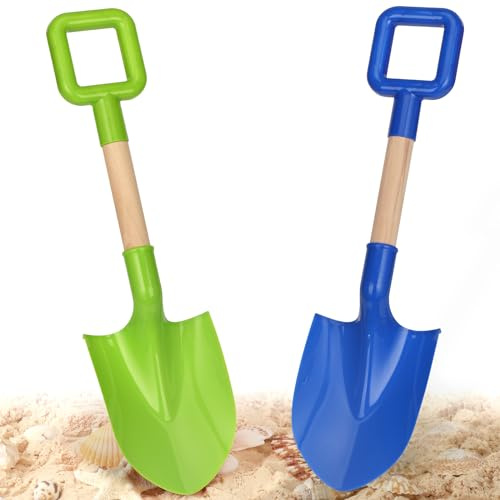 Dilabnba Beach Sand Toys Shovels for Kids Adults, 16inch/40cm Toddler Garden Beach Sand Spade Shovels for Digging Snow, Plastic Garden Sandbox Toy Set with Long Wooden Handled(2PCS)