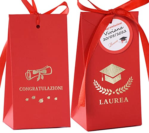 50pz Scatoline Portaconfetti laureo + 50pcs Bigliettini Bomboniere Sacchetto Portaconfetti Decorazione Festa