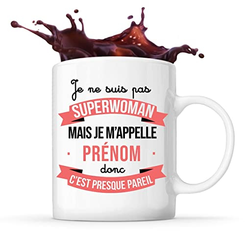 Planetee Mug prénom personnalisable Superwoman | Tasse personnalisée humour fun et drôle pour idée cadeau originale
