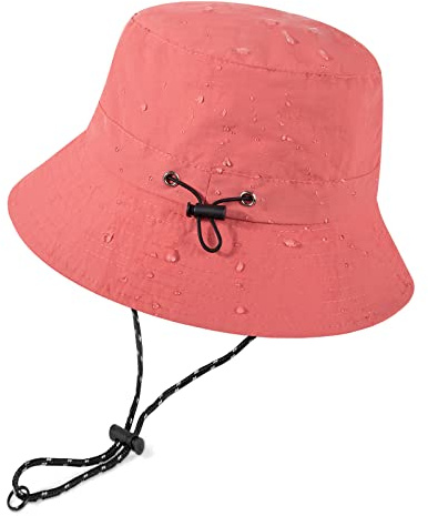 heekpek Bucket Hats Women Mens Waterproof Rain Hats UV Protection Sun Hat Packable Summer Bucket Hats with Adjustable String for Camping Walking Hiking Golf Fishing 54-62CM, Red, One Size