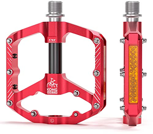 Kadacha Pedali bici con strisce riflettenti, 3 cuscinetti sigillati, piattaforme per biciclette in alluminio CNC antiscivolo, pedali da 9/16 pollici per bici da strada, MTB, E-Bike. (rosso)