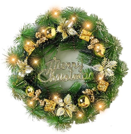 JINGTOPS Ghirlanda Natalizia per Porta con Luci,Ghirlande Natalizie da 40cm,Ghirlanda Natalizia Artificiale con Lettere Natalizie,Natale, Festival,Decorazione (Ghirlanda d'oro-35 cm)