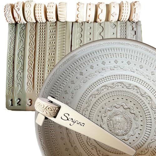 Textured Rollers for Wheel Thrown Pottery | Choose Any 6 Texture Roller Designs | Handle Included | Banding Wheel Stamps for Clay Decoration | Intricate & Simple Patterns | 6 x Potter’s 12mm x 25mm