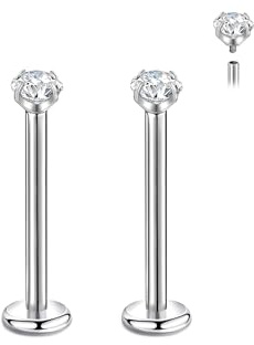Candyfancy 16G G23 Titanium 2.5/3/4/5mm Cubic Zirconia 6/7/8/9/10/11/12mm Bar Internally Threaded Labret Studs Monroe Lip Labret Studs Helix Cartilage Tragus Helix Earrings Piercing