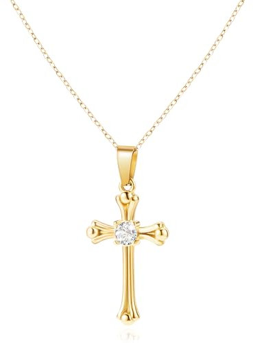 Bistfy Collar Mujer 925 Plata de Ley con 4C Moissanite y Colgante Collar para Las Mujeres Madre Esposa Novia Regalos (Cruz Oro)