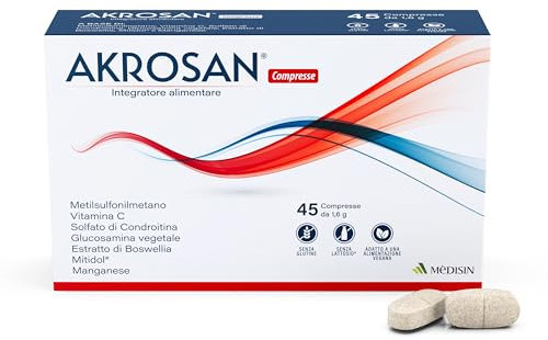 MèDISIN | AKROSAN® Integratore per Articolazioni, Tendini, Legamenti, Ossa e Muscoli, Azione Protettiva con Condroitina solfato, Mitidol®, Manganese, Boswellia e Vitamina C, 45 Compresse