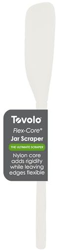 Tovolo Silicone Jar Spatula Long Handled Rubber Scraping Scooping Tool for Peanut Butter Jam Jelly Jars Blenders, Extra Long Flex Core Silicone Jar Scraper Dishwasher Safe BPA Free, White