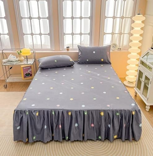 Spannbetttücher Boxspringbett 180x200cm Polyester mit 2 Kopfkissenbezug, Spannbettlaken Grau Bettlaken Blumenmuster Bedruckt