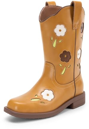 DREAM PAIRS Bottes de cowboy pour filles, bottes d'équitation western mi-mollet pour tout-petit/petit enfant/grand enfant, Camel, 9 Toddler