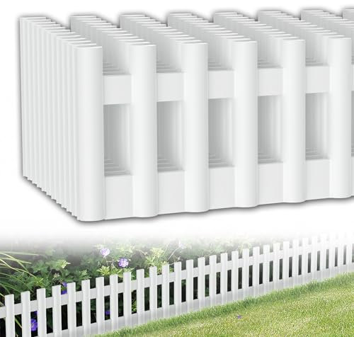 YRHome Bordo per aiuole in plastica, bordi per prato, in plastica, flessibile, effetto legno per fiori, recinzione da giardino, per esterni, bordatura per prato, bianco, 12 pezzi, lunghezza 516 cm
