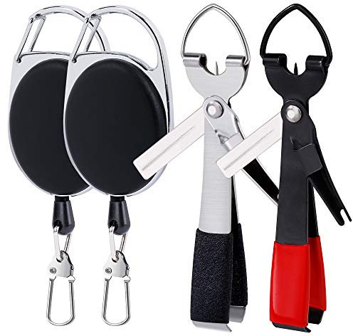 Jesustree Angelschnur Nipper, 4 in 1 Fly Angeln Knot Tying Tool, Multifunktional Fishing Line Clippers mit Zinger Retractor Combo Fischen Knoten Binden Werkzeug