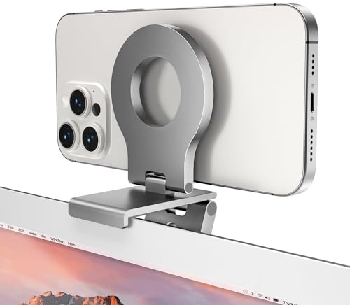 Itramax Continuity Camera Mount for Desktop Monitor,Magnetic Phone Holder for Webcam Compatible with iPhone 17 16 15 13 14 12,MagSafe,iOS 16 iMac & MacBook macOS 13 Ventura,Studio Display,TV,Silver