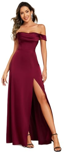 Ever-Pretty Vestido de Dama de Honor Elegante con Abertura Cintura Imperio Fiesta de Satén Boda Burdeos 36
