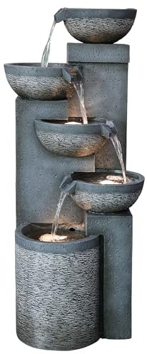 Dehner Gartenbrunnen Merkur, Terassenbrunnen frostbeständig, Brunnen für Außen, mit LED Beleuchtung, ca. 91 x 39 x 39 cm, Polyresin, grau