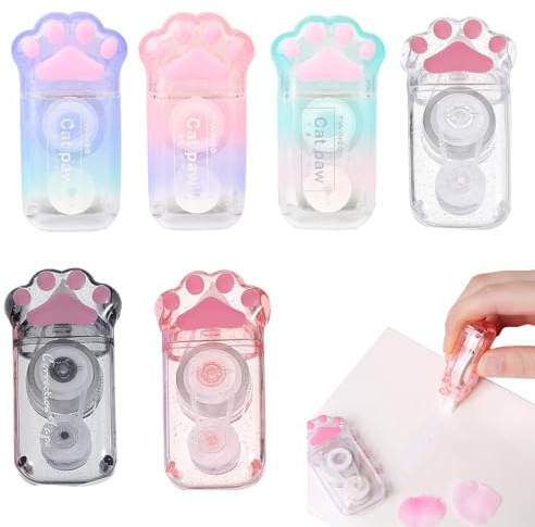 HABNI 6 Pièces Rubans Correcteurs Mini Chat Ruban Correcteur Coloré Griffe de Chat Correcteur Blanc Roller de Correction pour Enfants, Fourniture Scolaire pour École Bureau