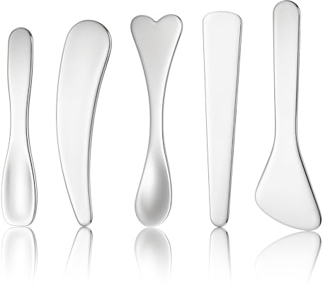 Mini Cosmetic Spatula 5 Pcs Metal Makeup Spatula Stainless Steel Cosmetic Spoon Beauty Spatulas Reusable Mask Facial Applicator Scoop Skincare Tools for Mixing Sampling Cream Mask Lotions Moisturizers