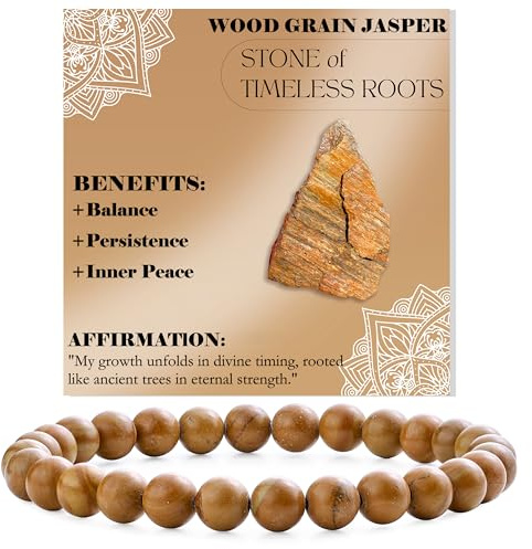 Bivei Jaspe de Grano de Madera - Crecimiento Estable - Pulsera de Cuentas Para Las Mujeres 6mm Piedra Semipreciosa Natural Stretch Cristal Elástico Joyería Yoga Regalos