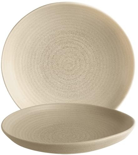 Bonna Mirage Ripple – Set di 6 piatti piani profondi Ø 19 cm | porcellana beige | piatti fondi per tutti i giorni, occasioni e gastronomia | lavabile in lavastoviglie e adatti al microonde |