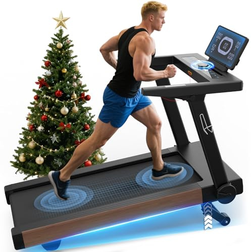 Cowmew Tapis Roulant, Tapis Roulant Pieghevole da 7 CV con Livelli di Inclinazione del 20%, 1 km/h - 20 km/h, Capacità di peso 180KG, Compatibile con App, Sensore di Pulsazioni, con Display LED