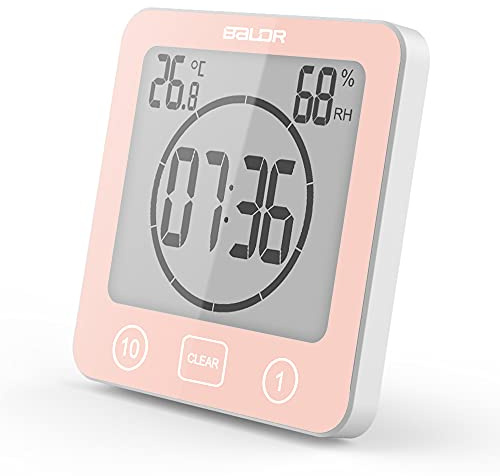 YiChZhe Badezimmer Wecker Badewannentimer‌,Wasserfest Digitale Badezimmeruhr, Baduhr Duschtimer mit Hygrometer und Thermometer,LCD-Display,Countdown Timer,für Dusche, Küche,Familienalltag-Rosa