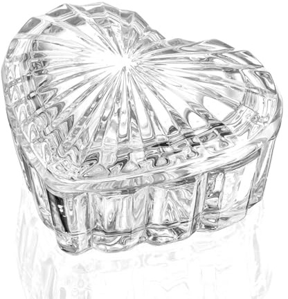 kanpura Clear Glass Jewelry Box Heart Shape Cute Box for Storage Ring Earring Trinket Vintage Decorative Glass Jar with Lid Christmas Gift for Women, Mom
