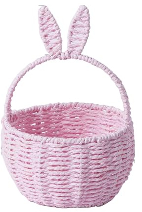 Genérico Cesta Mimbre Pequeña para Huevos de Pascua, Easter Basket Y Orejas de Conejo Y Asa, Cestas Niño de Flores de Boda, Artesanal Canasta Tejida de Paja, Decoración de Estilo Rústico