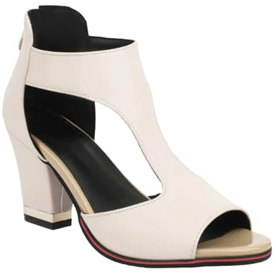 Sandalias Romanas Casuales para Mujer, Sandalias de tacón Alto con Tira en T y Puntera Abierta, con Cremallera Trasera y Tira en el Tobillo Zapatos de Vestir para Mujer,Beige,43