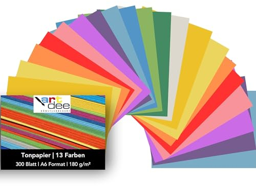 artdee® Tonpapier bunt in 13 verschiedenen Frühlingsfarben 180 g/m² – Bastelpapier Set (300 Blatt gemischt in DIN A6) – Buntes Papier zum Basteln – Bastelpapier bunt
