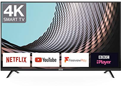 TCL 43DP628 43-Inch 4K Ultra HD Smart TV - HDR10 / Freeview Play/BBC iPlayer/Netflix 4K / YouTube 4K, Work with Alexa, Wi-Fi,2*HDMI, 1*USB Port - Black