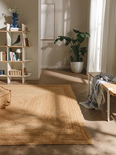 benuta Pure Alfombra Yute Jutta - Natural 120x170 cm - Tejido a Mano para Dormitorio, Sala de Estar y Salon - Diseño Boho - Apta para Suelos radiantes