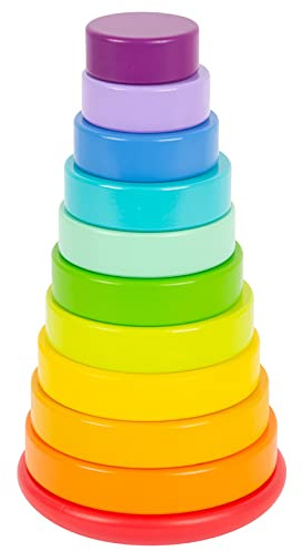 Wooden Large Rainbow Stacking Tower by Small Foot – Babies Learn Hand-Eye Coordination, Patterns and Colors While Developing Fine Motor Skills – Classic Educational Game for Toddlers – Ages 18+ months