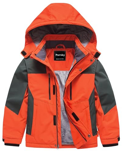 Pursky Kids Ski Jackets Boys Snow Waterproof Warm Winter Parka Coat Orange 14/16