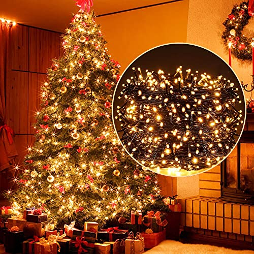 ELKTRY 2000 LED Lichterkette Außen 50m 8 Modi Weihnachtsbeleuchtung innen mit stecker, Warmweiß IP44 Wasserdicht Cluster Lichterkette Weihnachten für Weihnachtsbaum Kinderzimmer Garten Balkon
