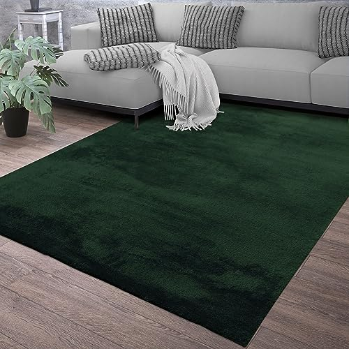 TT Home Wohnzimmer Teppich Kurzflor Anti-Rutsch Rückseite Unifarben Modern Waschbar, Farbe: Dunkelgrün Petrol, Größe:60x100 cm
