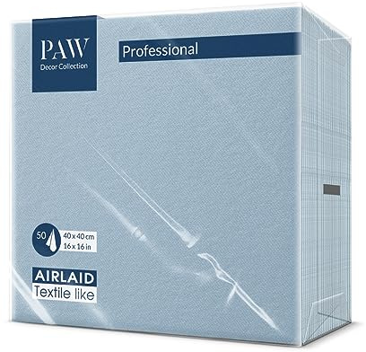 PAW Decor Collection Airlaid Servett, Blå, 40 x 40 x 0.1 cm | Airlaid-materialet är slitstarkt och absorberande, för bröllop, nattvardsgång, dop och födelsedag, även vid HoReCa-användning