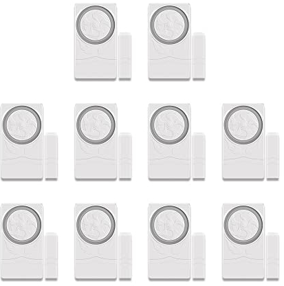Mengshen Drahtloser Türfensteralarm, 10Er-Pack, Kleiner Magnetischer Eingangssensor, Alarmton Mit 110 Db Lautem Ton, 4 Arbeitsmodi Für Heimbüros Geschäfte Kinder, DIY Installation