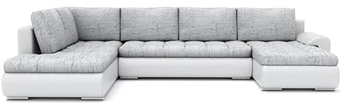 Wohnlandschaft Tokio II mit Schlaffunktion Eckcouch mit Bettkasten Grau mit Kissen, U-förmig, polstermöbel. Wohnzimmer möbel, modern mit stauraum und aufbewahrung. (LAWA 09 + Soft 17 Links)