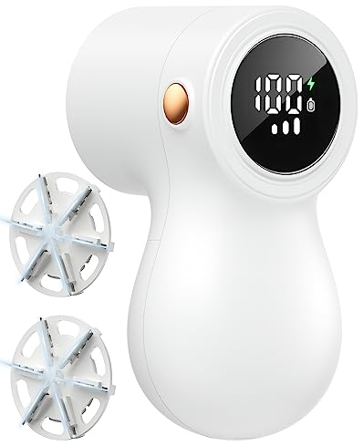 Rechargeable Fabric Shaver, Lint Remover for Clothes with 3 Stainless Steel 6-Leaf Blades, Electric Debobbler with Digital Display, 3-Speeds Defuzzer for Removing Fuzz and Pill from Sweater