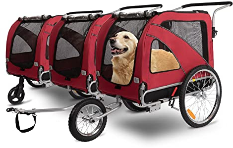 SEPNINE® Hunde Fahrradanhänger XL, 2 in 1 Hundeanhänger & Jogger bis zu 40 kg, faltbar mit Bremsen und Anhängerkupplung für mittelgroße und große Hunde-Rot